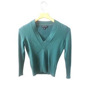 Banana Republic Green V-Neck Long Sleeve Silk Cotton Cashmere Sweater Petite XS